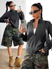 SHEIN EZwear 女士运动羊毛紧身衣夹克 - 灰色 - 查看 4