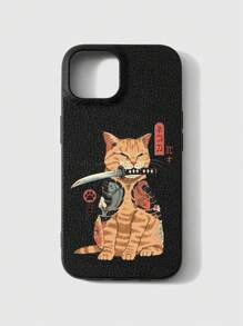 Vincenttrinidadart Anime 1pc Samurai Cat Black Faux Leather TPU Mobile Phone Case - Black - View 1
