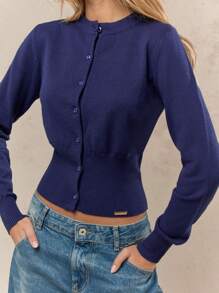 MISSGUIDED Cardigan corto de punto acanalado con botones, manga larga, ajustado, una prenda básica de punto esencial para el otoño e invierno, moda clásica y casual para usar a diario