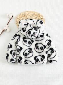 Cozy Pixies Baby Girl Unisex Cartoon Panda & Bear Hooded Thermal Lined Zipper Jacket, Casual, Sports And Outdoor Daily Wear, Autumn/Winter
