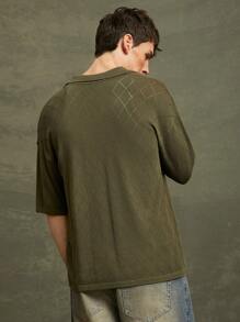 Suéter tipo polo oversize de caída de hombro para hombres