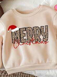 SHEIN Baby Mädchen 3 Stück/Set Weihnachten, burgunderrotes leopardenmuster Herz Grafik dickwandiges, thermisch gefüttertes langärmliges Sweatshirt, Herbst/Winter Kleidung - Verschiedenfarbig - Übersicht 3