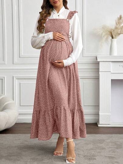 SHEIN Maternity Casual Polka Dot Print Long Jumper Dress For Autumn