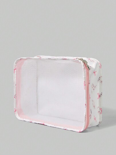 Kawaii Cute Pink Bow & Kitty Print Kawaii Travel Organizer Bag