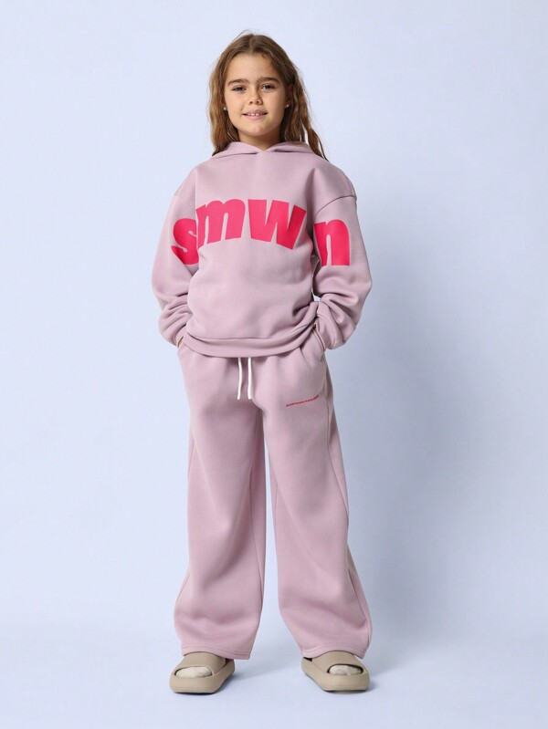 SUMWON Mädchen Oversized Sweatshirt Loungewear Kapuzenpullover Jogginghose koordiniertes Set mit grafischem Muster, locker sitzend, zweiteiliges gemütliches Winter Co-Ord