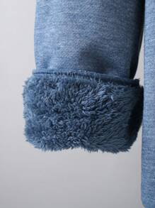 Manfinity Homme 男士纯色长袖前拉链休闲羊毛连帽衫，秋冬 - 藍色 - 查看 5