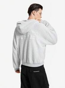 NEON BLANC 男士毛圈布全拉鍊字母刺繡連帽衛衣，長袖帽衫，適合送給朋友、丈夫、男友的禮物，適用秋冬春季，Y2K風格 - 白色 - 查看 3