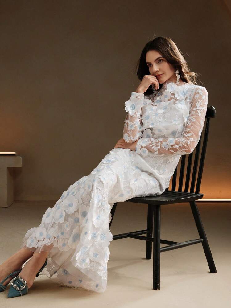 embroidered mesh dress long sleeve Shyanne Women's Embroidered Mesh Long Sleeve Button Front Mini Dress