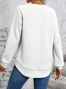 SHEIN LUNE Khaki Raglan Sleeve Button Design Sports Sweatshirt For Women - White - View 2