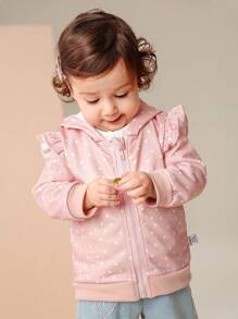 SHEIN Playful Pals 女婴圆点针织夹克，流行时尚外套，春/秋