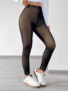 SHEIN EZwear 女士休闲百搭网眼连裤袜，秋冬 - 黑色 - 查看 6