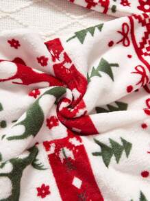 SHEIN 圣诞快乐 2 件装幼儿女孩简约时尚圣诞树和麋鹿印花长袖连体衣羊毛睡衣套装 - 彩色 - 查看 5