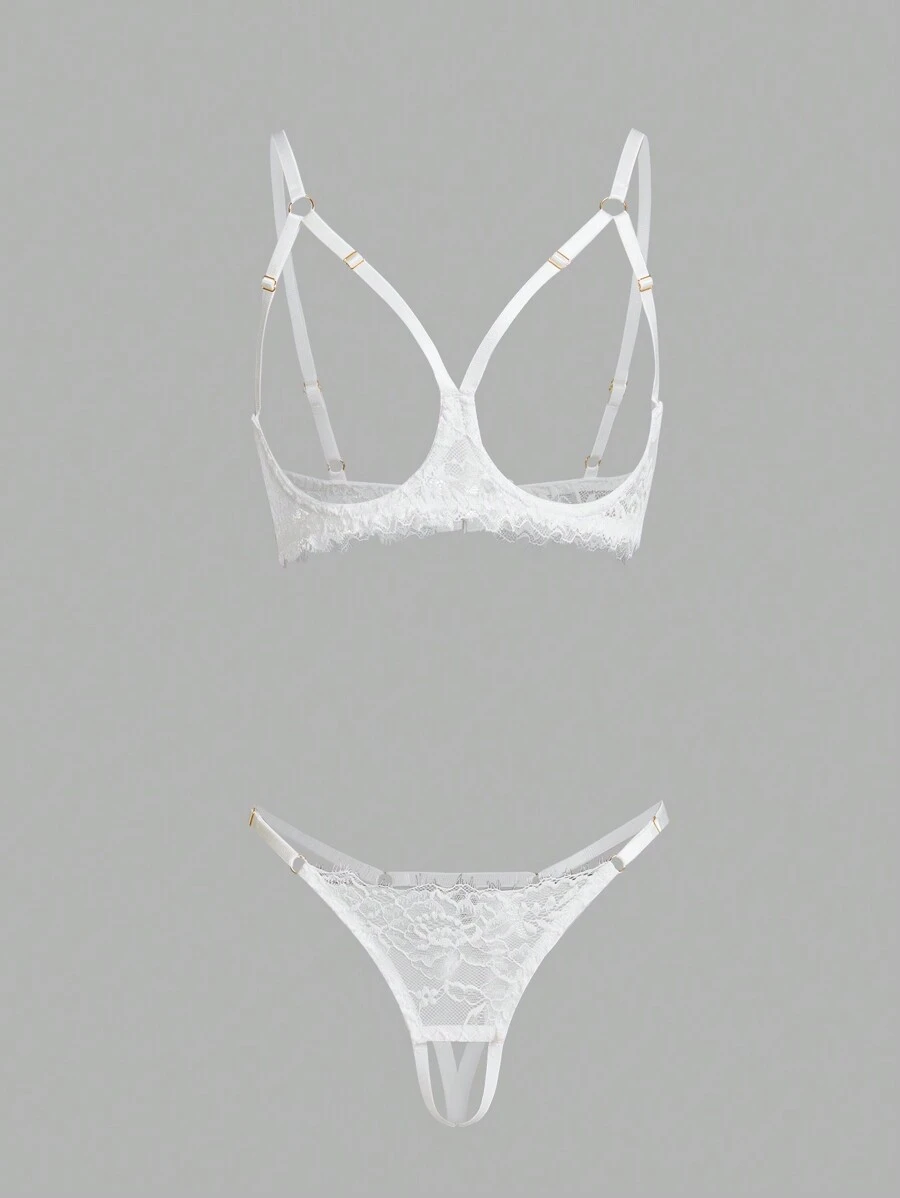 SpicyHot Bộ đồ lót ren khoét sâu màu trơn gợi cảm dành cho nữ Đồ lót cô dâu khi đi chơi - trắng - Xem 1