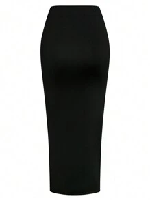 Celure 2 件套大码女式优雅 3D 白色花朵装饰不对称肩部连体裤搭配高开叉修身裙，性感 - 黑色 - 查看 8