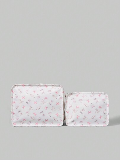 Kawaii Bolsa organizadora de viaje linda con estampado de lazo rosa y gatito estilo kawaii