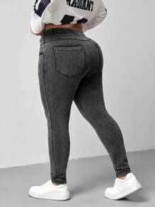 SHEIN EZwear Plus Size Black Denim Skinny Elastic Jeans
