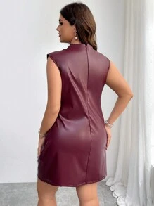 Firerie Vestido mini de unicolor con diseño asimétrico, plisado en la cintura, sin mangas y elegante estilo vintage sexy biker para mujer de talla grande, otoño/invierno