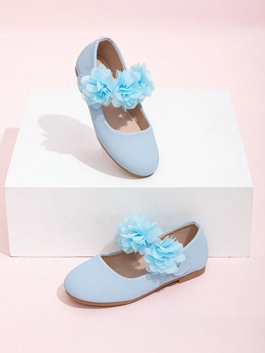 1 Đôi Giày Đế Bằng Họa Tiết Hoa Thời Trang Cho Bé Gái Phù Hợp Mọi Mùa - Màu xanh lam - Xem 1