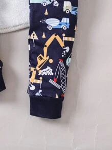 Gemütlicher Kinder-Rundhalsausschnitt-Strick-Farbblock-Auto-Grafik-Muster Langarm Jumpsuit-Schlafanzug mit engem Sitz, für Herbst/Winter