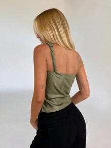 Aloruh Camiseta ajustada de mujer informal de viscosa con fruncido al frente en color burdeos - Verde militar - Ver 2