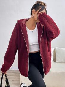 INAWLY Women Solid Color Thermal Lined Hoodie For Autumn And Winter Pullover Fall - Chocolate Brown - View 5