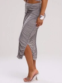 MUSERA Split Hem Ruched Skirt Elegant Summer Sexy Vacation Thanksgiving