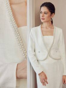 MOTF PREMIUM FAUX PEARL TRIM CROP LIGHTWEIGHT JACKET - Apricot - View 9