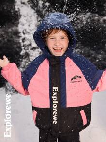 SHEIN Tween Boy Winter Contrast Color Letter Print Pocket Casual Long Sleeve Jacket - Multicolor - View 6