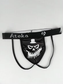 Men's Sexy Digital Letter Print G-String - Black and White - View 4