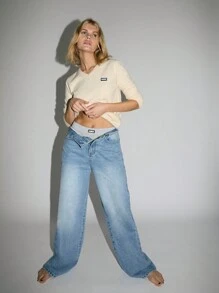 AiiRZ Casual V-Neck Knit Pullover Classic Essential Winter Fall Ribbed Sweater Long Sleeve Lightweight Cropped Basic Jumper