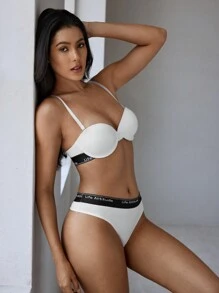 EasyFave Conjunto de ropa interior para mujer (Sostén acolchado con aros no extraíbles de media copa)