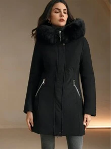 Anewsta Women's Mid-Length Cinched Waist Hooded Jacket