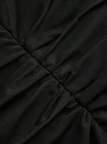 Flirla Vestido de cóctel midi elegante de talla grande para mujer, de cuello redondo, manga larga, cintura ceñida y ajustado, color negro para fiestas