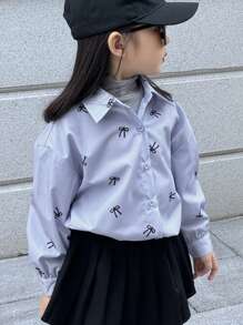 Dazy Kids Young Girl Butterfly Print Long Sleeve Single-Breasted Casual/Business Shirt, Autumn