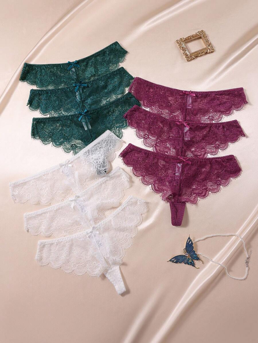9 قطع/عبوة سراويل داخلية شفافة من الدانتيل المثير للسيدات