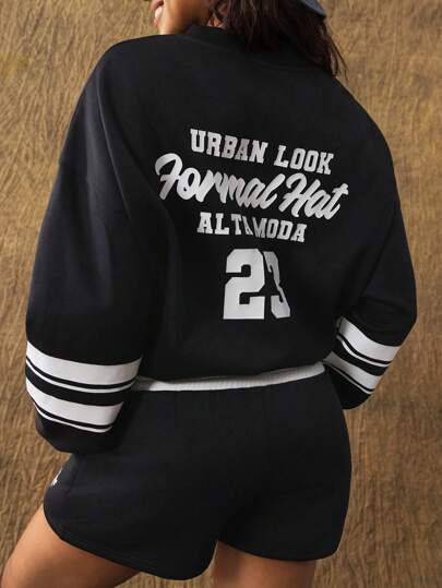 VARSITIE 连帽长袖条纹宽松女士运动套装