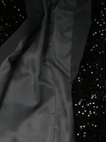 Aveloria Rosie 2 件套女士优雅派对亮片宽松拼接领西装外套 + 超长紧身裙套装 - 黑色 - 查看 6