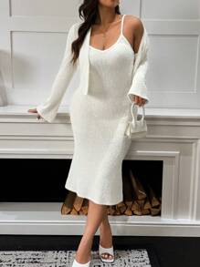 SHEIN Clasi 女士纯色修身优雅上衣和 A 字裙 2 件套 - 黑色 - 查看 3