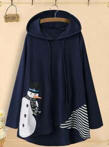 SHEIN LUNE Plus Size Women Christmas Snowman Graphic Tee, Cute Design Autumn/Winter New Arrival Graphic Tees Women Tops