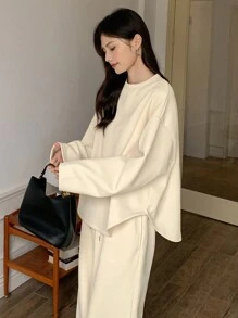 DAZY 2pcs Women Casual Round Neck Pullover Top And Loose Pants Set,Fall Clothes