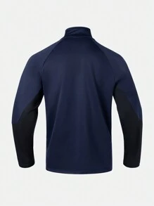 Manfinity Sport Corelite Áo nỉ thể thao nam kiểu dáng boyfriend, thời trang, thoáng khí, in chữ, cổ đứng, khóa kéo nửa thân, áo nỉ thể thao tay dài, khóa kéo ¼, thích hợp cho hoạt động thường ngày. - màu đen - Xem 2