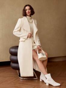 MOTF PREMIUM 羊毛纯色瀑布领扣带腰带长款大衣