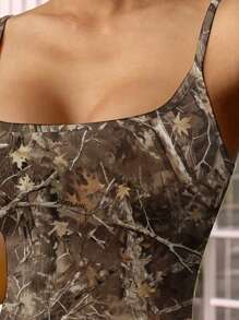 SHEIN EZwear Áo hai dây in hình lá phong và cành cây phong cách Grunge cổ điển gợi cảm dành cho nữ, phù hợp cho mùa thu - Nhiều màu - Xem 7