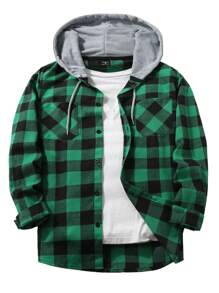 Manfinity Hypemode Camisa casual de manga larga con botones frontales, unicolor y parches para hombre