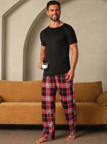 Men's Plaid Straight Loose Casual Pants, Loungewear Bottom, For Fall, Winter - Red - View 5