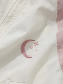 DAZY 青少年女孩拼色褶皱高领拉链开衫和宽腿宽松裤两件套秋季服装 - 黑色 - 查看 6