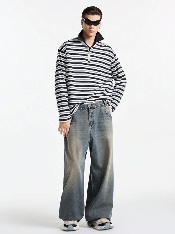 NEON BLANC Jeans de mezclilla casuales de estilo urbano para hombres con bordado desgastado decorativo