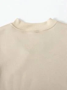 SHEIN 青少年女孩秋冬季休闲纯色圆领运动衫 - 杏色 - 查看 3