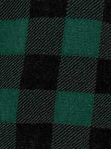 Flirla 大码平领长袖前扣格子休闲蓬松外套，冬季 - 墨綠色 - 查看 5