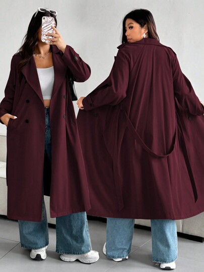 Flirla معطف خفيف متسع بلون سادة للمقاسات الكبيرة